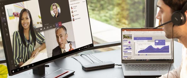 employee attending an online meeting